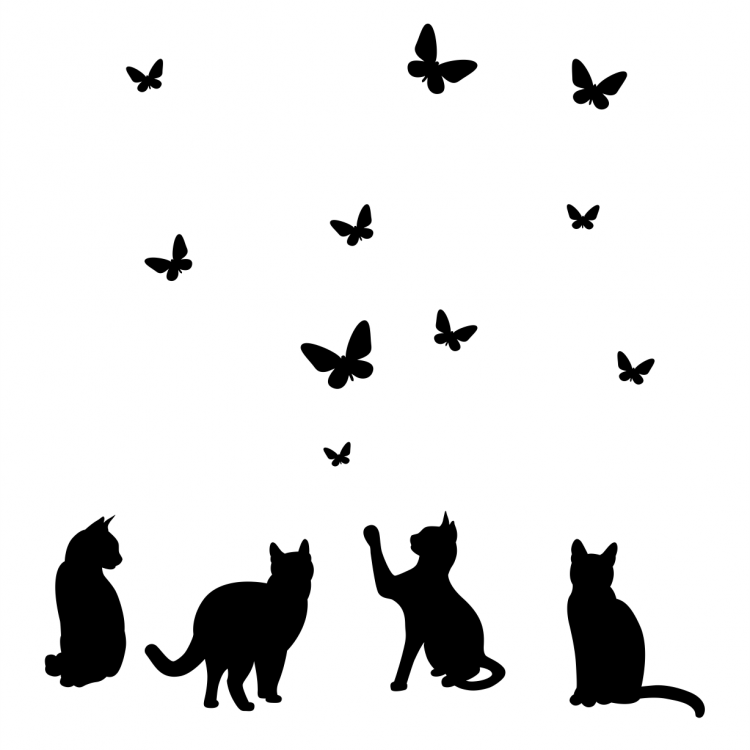 Наклейка Интерьерная наклейка 4 кота и бабочки на стену