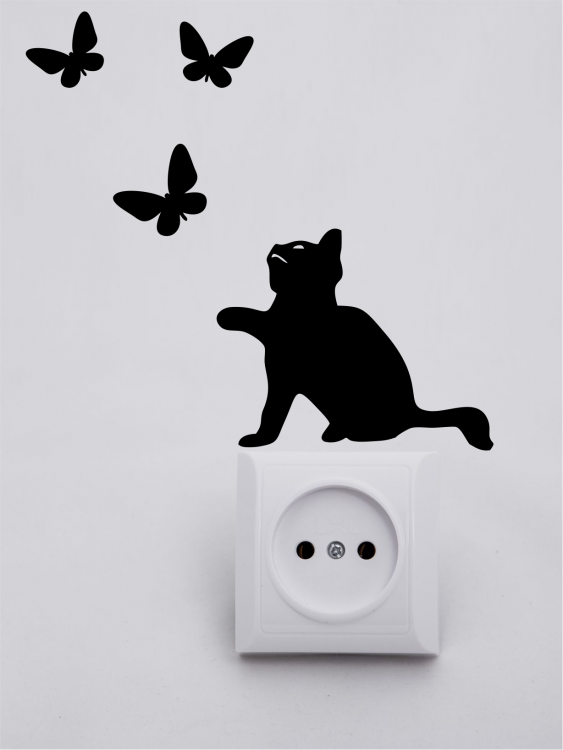 Наклейка Интерьерная наклейка котенок и бабочки на выключатель