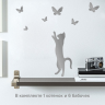 Наклейка Интерьерная наклейка кот и бабочки, матовое серебро